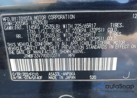 2009 Toyota Rav4 z USA, uszkodzony, nr VIN JTMBF33V79D010319